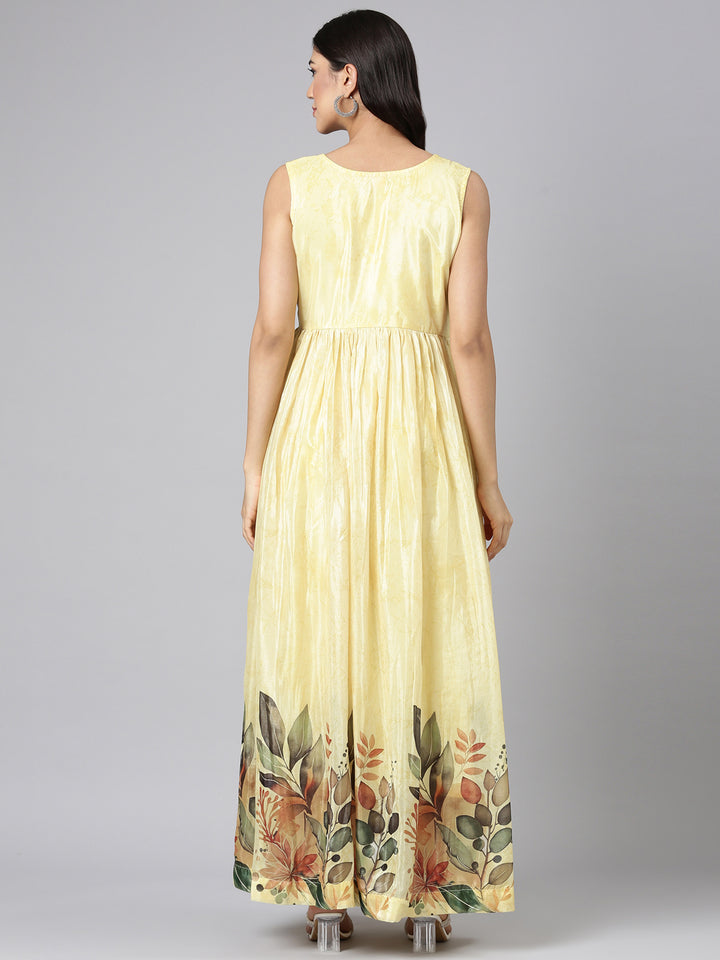 Neerus Lemon Casual Floral Maxi Dresses