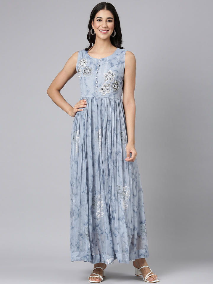 Neerus L Gray Casual Floral Maxi Dresses