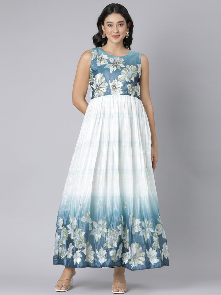 Neerus Mint Casual Floral Maxi Dresses