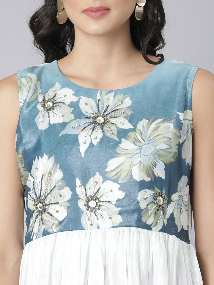 Neerus Mint Casual Floral Maxi Dresses