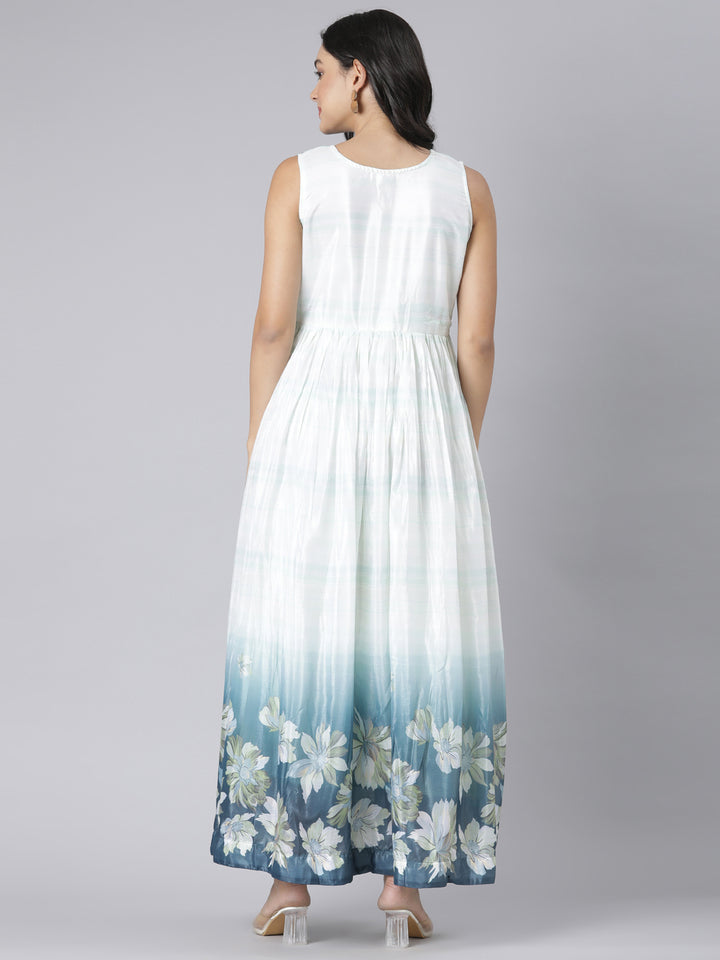 Neerus Mint Casual Floral Maxi Dresses