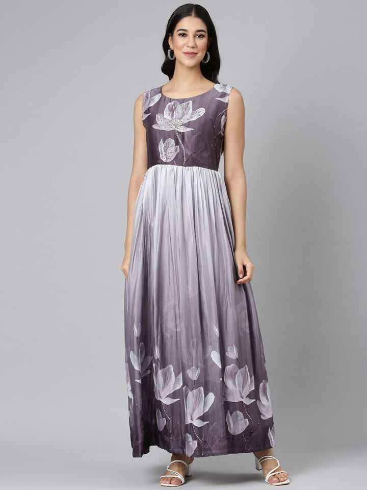Neerus L Gray Casual Floral Maxi Dresses