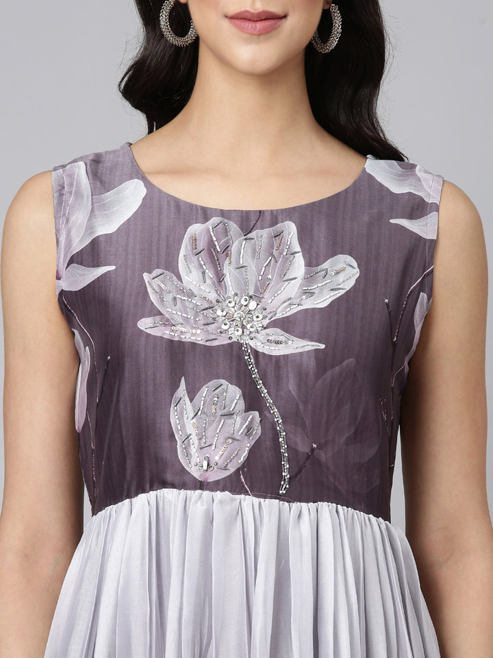 Neerus L Gray Casual Floral Maxi Dresses