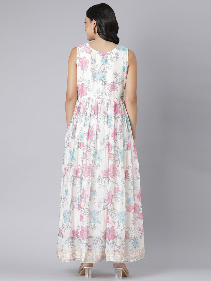 Neerus Cream Casual Floral Maxi Dresses