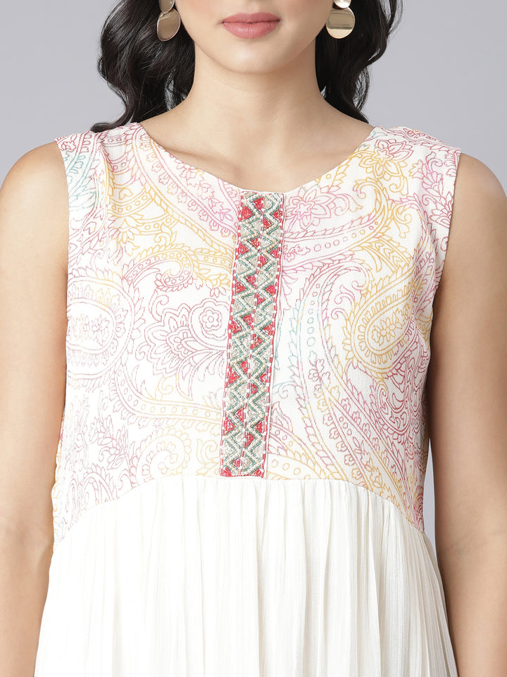 Neerus Cream Casual Paisley Maxi Dresses