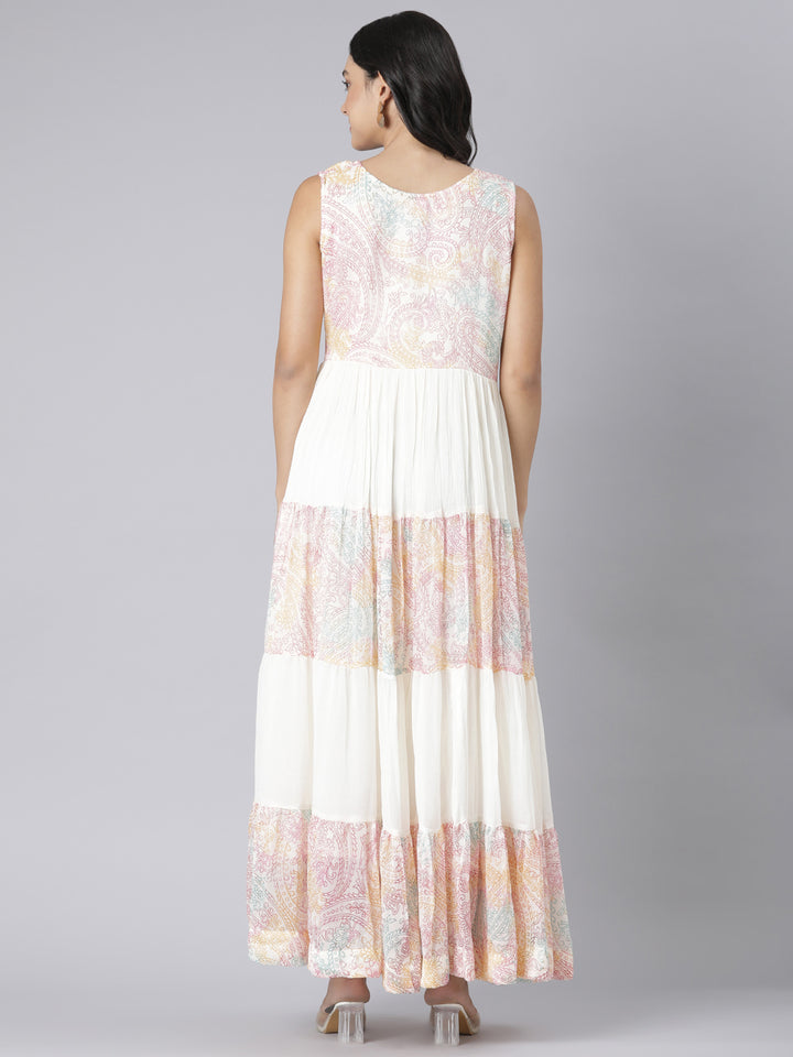 Neerus Cream Casual Paisley Maxi Dresses