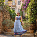 Neerus Blue Casual Maxi Chevron Dresses