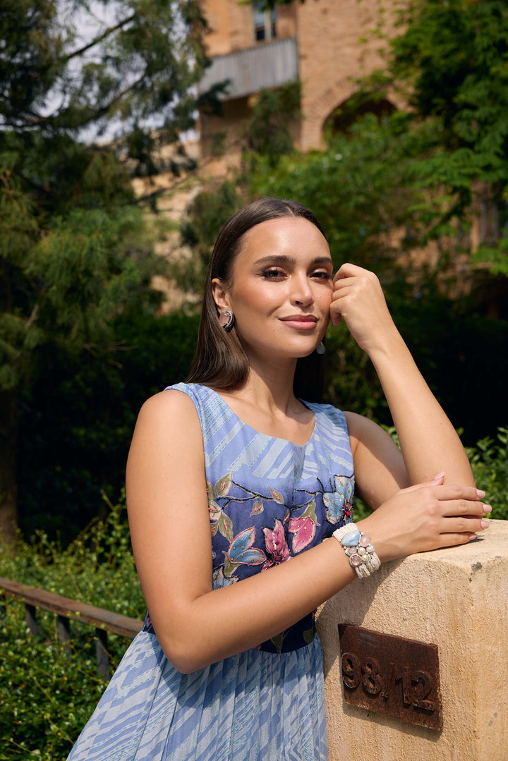 Neerus Blue Casual Maxi Chevron Dresses