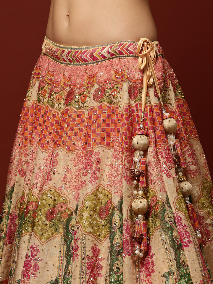 Beige Tissue Ethnic Motifs Ghagra Set