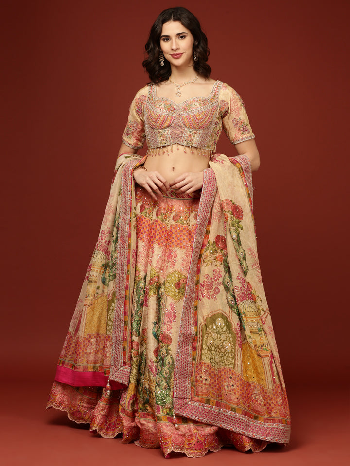 Beige Tissue Ethnic Motifs Ghagra Set