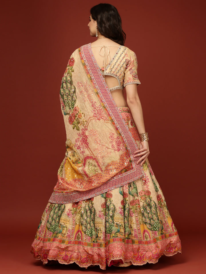 Beige Tissue Ethnic Motifs Ghagra Set