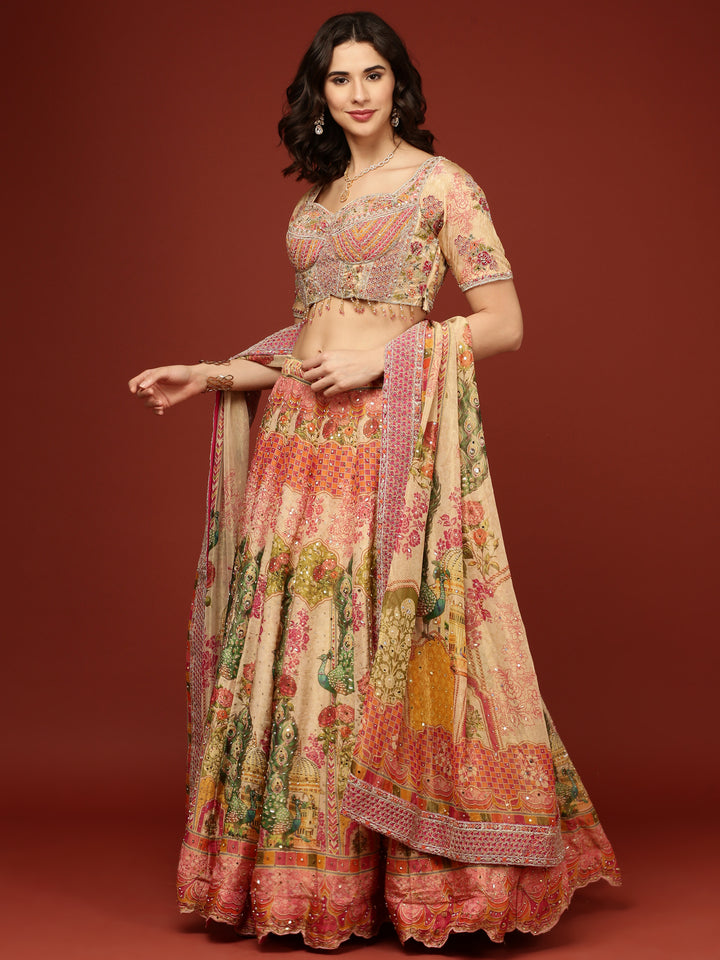 Beige Tissue Ethnic Motifs Ghagra Set