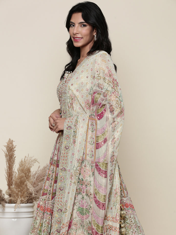 Pista Green Tissue digital printed embroidered ghagra set