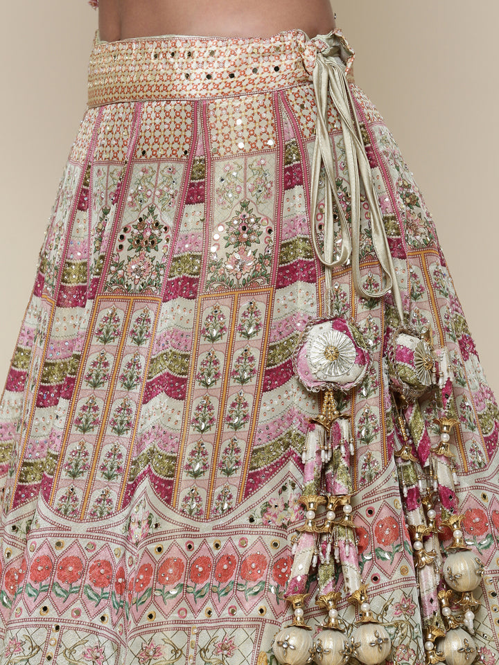 Pista Green Tissue digital printed embroidered ghagra set