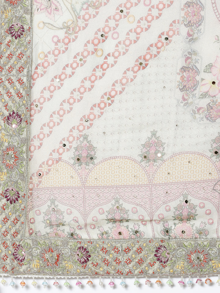 Pista Green Tissue digital printed embroidered ghagra set