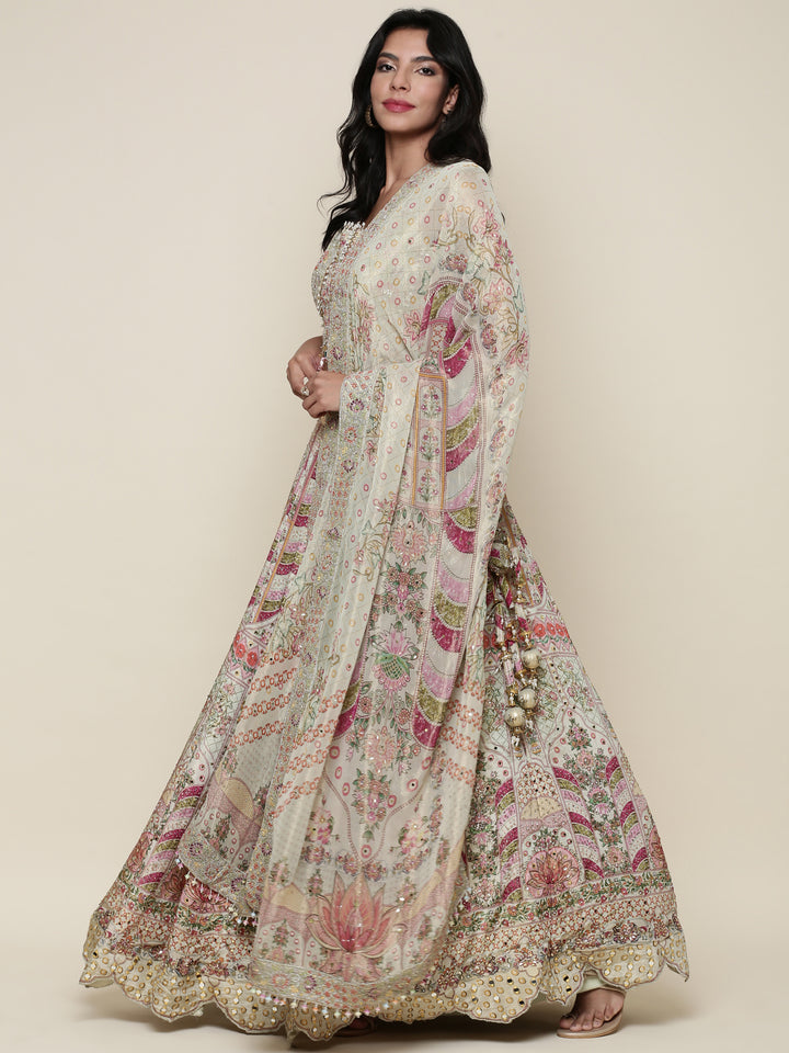 Pista Green Tissue digital printed embroidered ghagra set