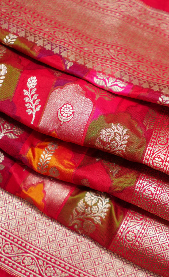 Red Banaras Silk Multicolor Zari And Handwoven Saree