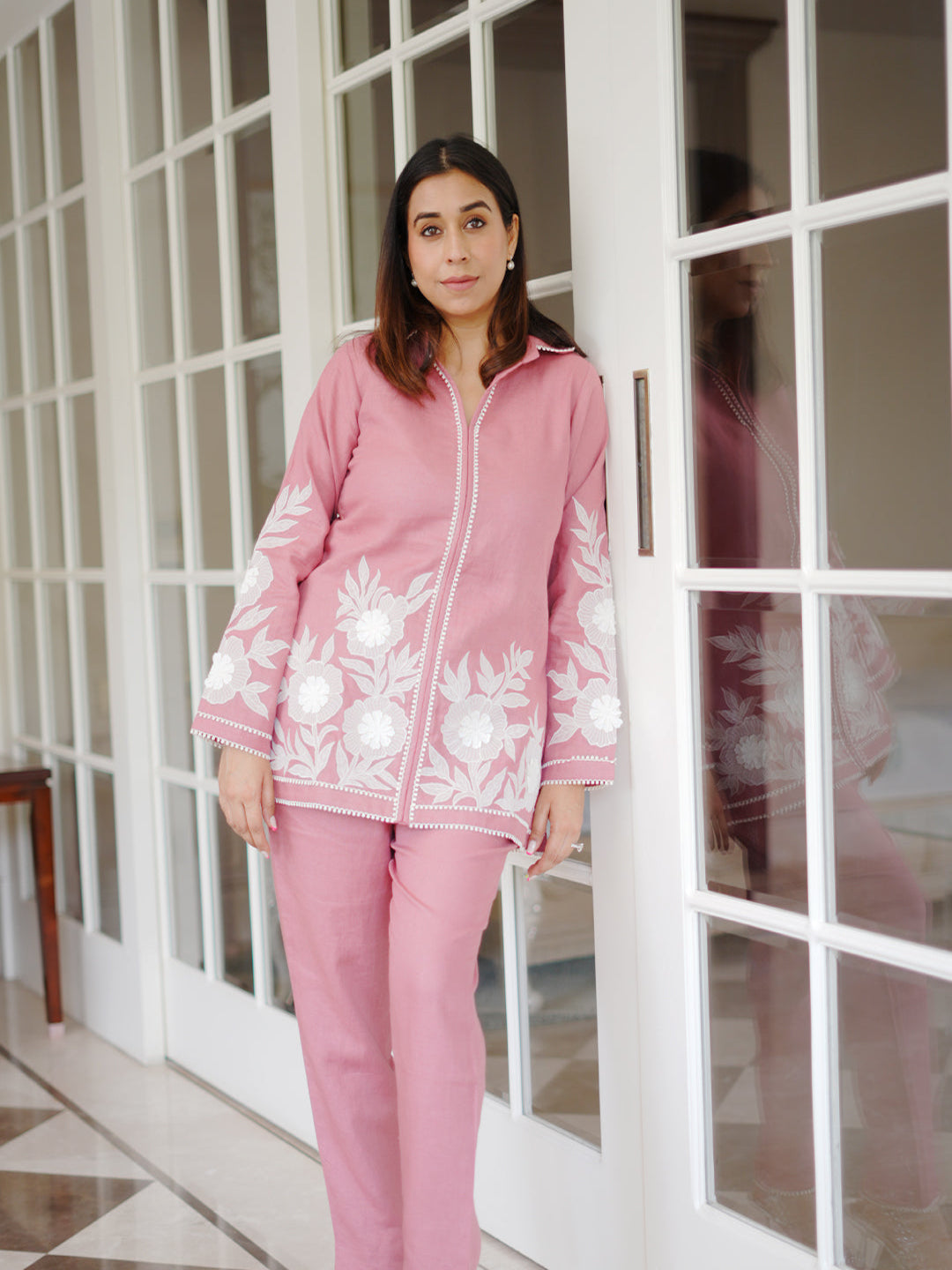 Neerus Onion Casual Embroidered Kurti and Trouser