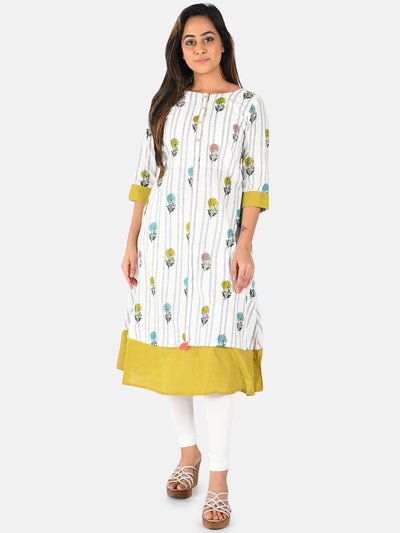 Neerus Women Off-White Printed Anarkali Kurta