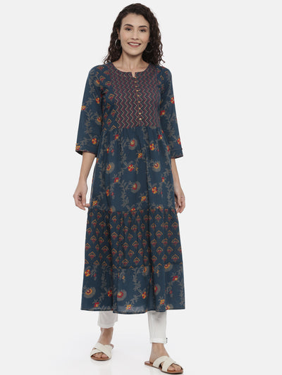 Neerus Blue Ethnic Motifs Printed Kurta