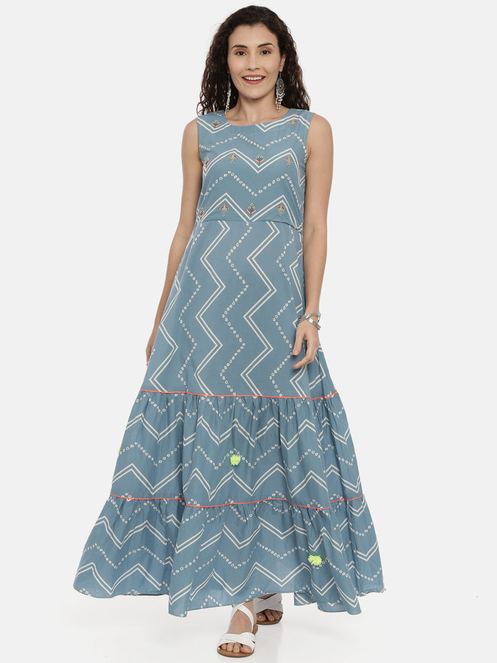 Neerus Blue Chevron Printed Kurta