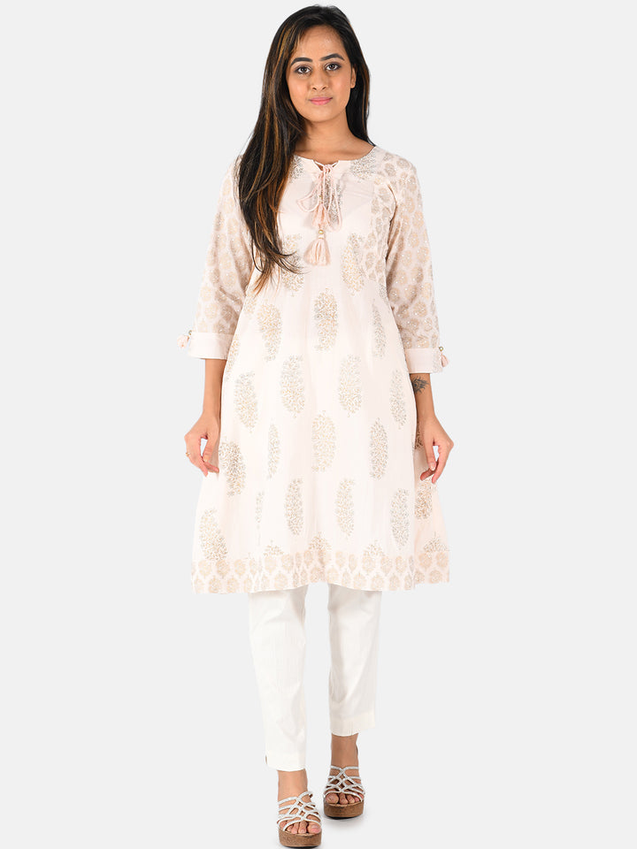 Neerus Women Peach-Coloured Printed A-Line Kurta