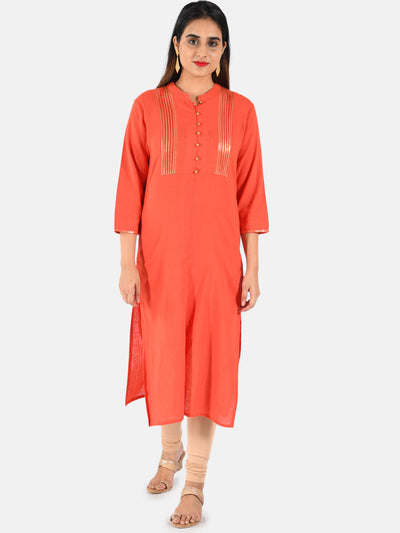 Neerus Women Coral Solid Straight Kurta
