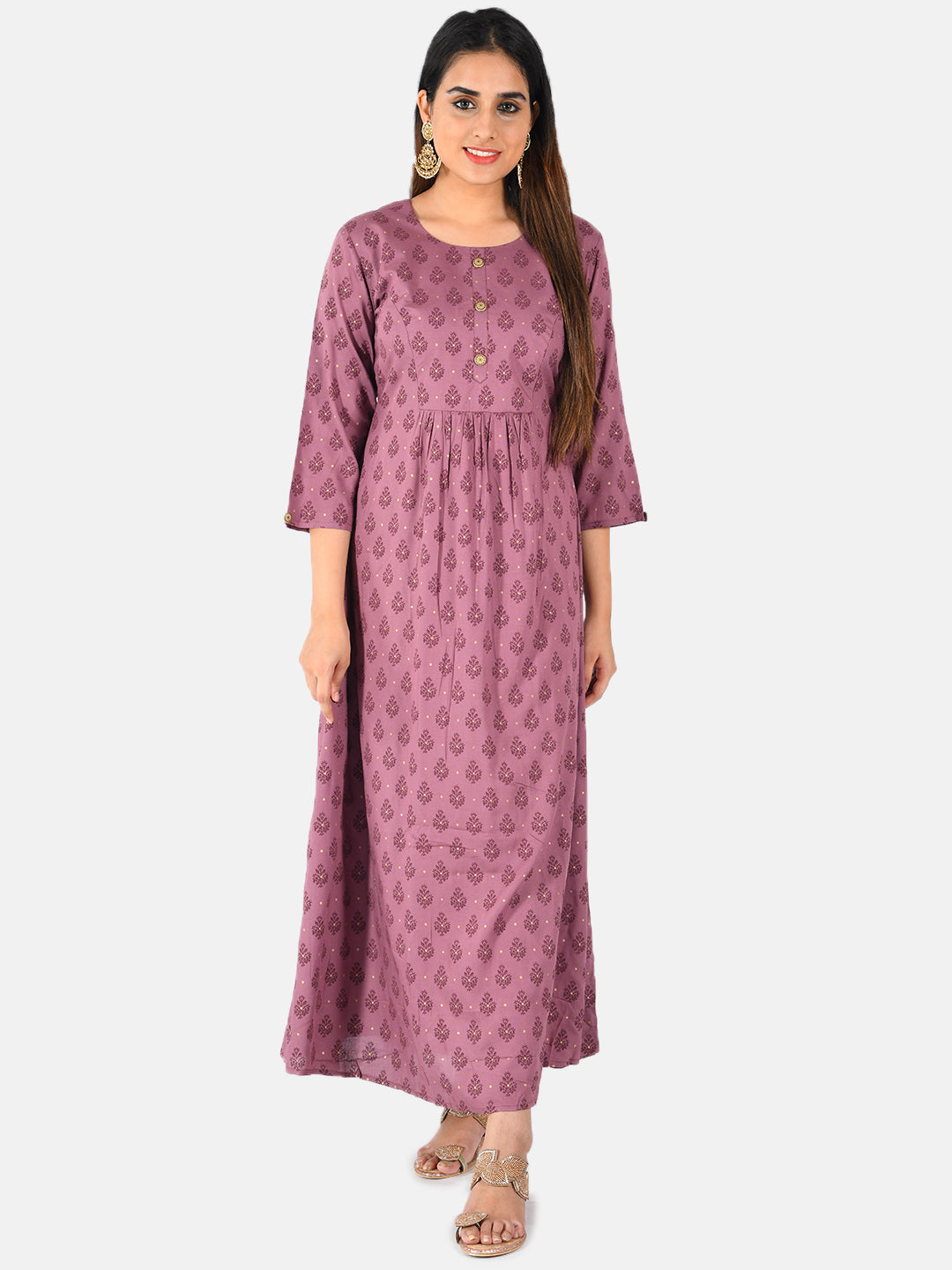 Neerus Purple printed Anarkali kurta - front view
