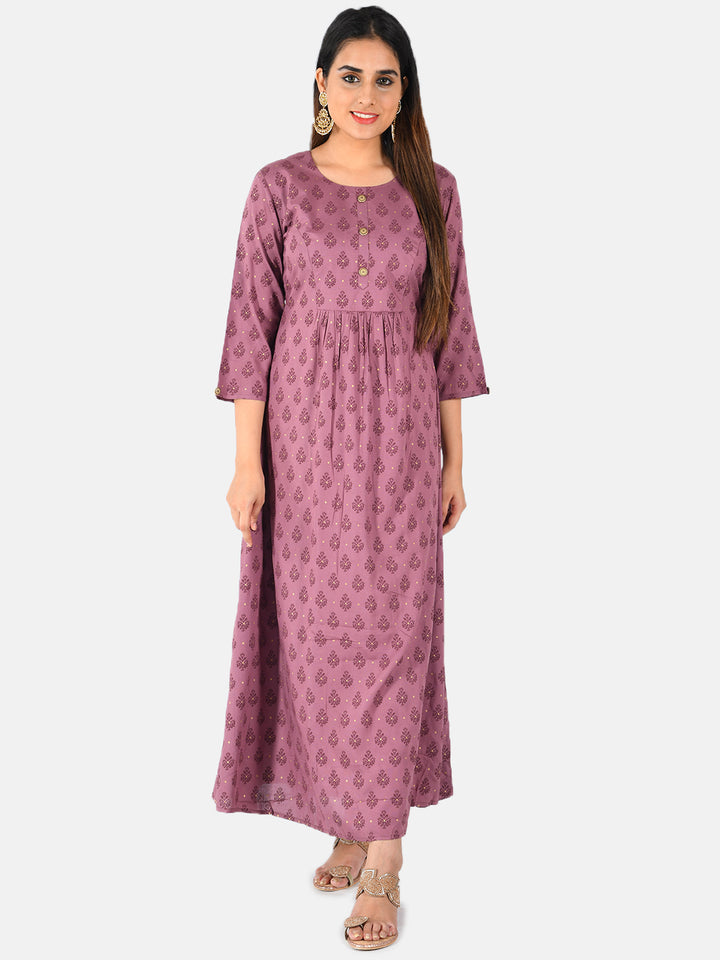 Neerus Purple printed Anarkali kurta - front view