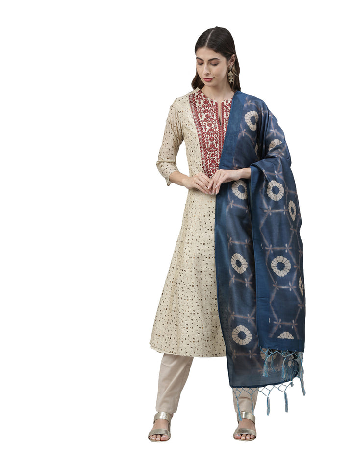 Neerus Women Beige  Maroon Printed Kurta with Trousers  Dupatta