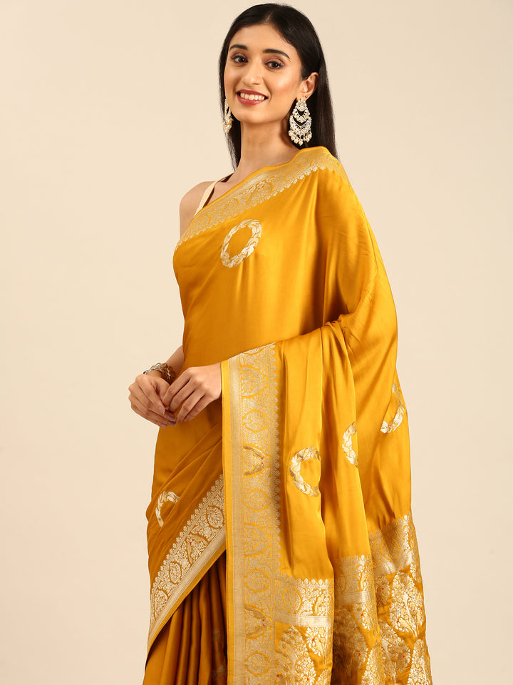 Yellow Banaras Silk Saree With Rich Zari Motifs And Border
