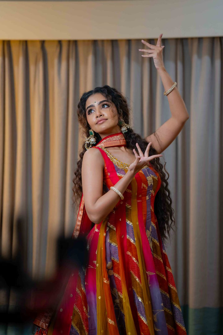 Neerus Multicolor Embroidery Organza Fabric Anarkali Plazzo and Dupatta