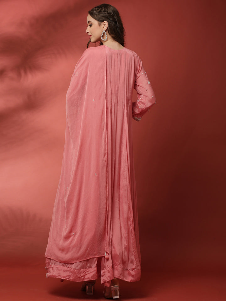 Pink Chinon Fabric Shoulder Long Kali Suit With Sequins Work