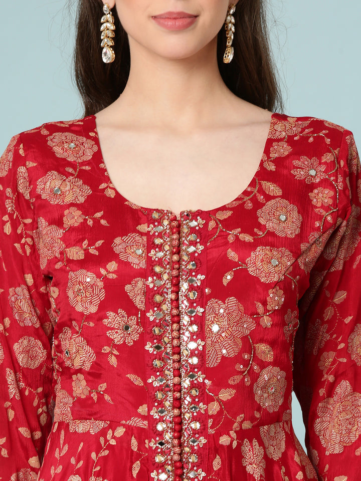 Maroon Georgette Digital Print Anarkali Set
