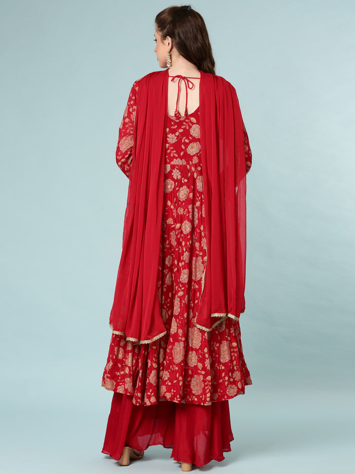 Maroon Georgette Digital Print Anarkali Set