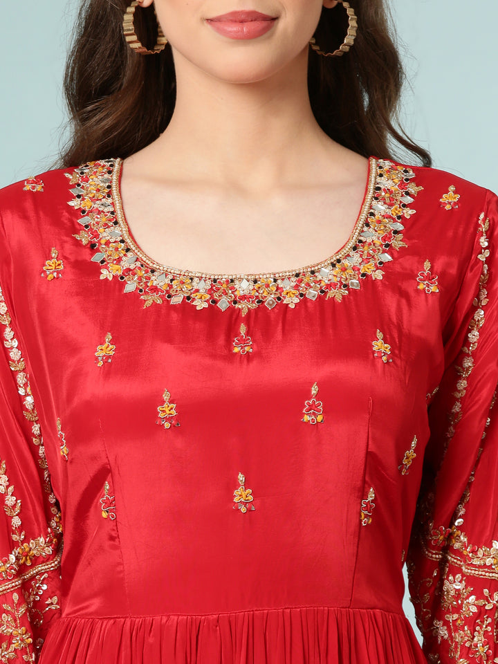 Red Tissue Anarkali Set