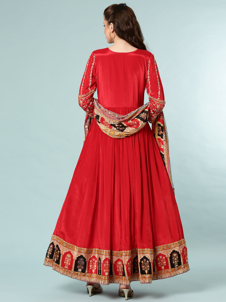 Red Tissue Anarkali Set