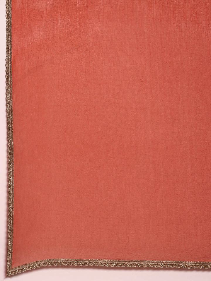 Orange Organza Floral Hand Embroidered Anarkali Set