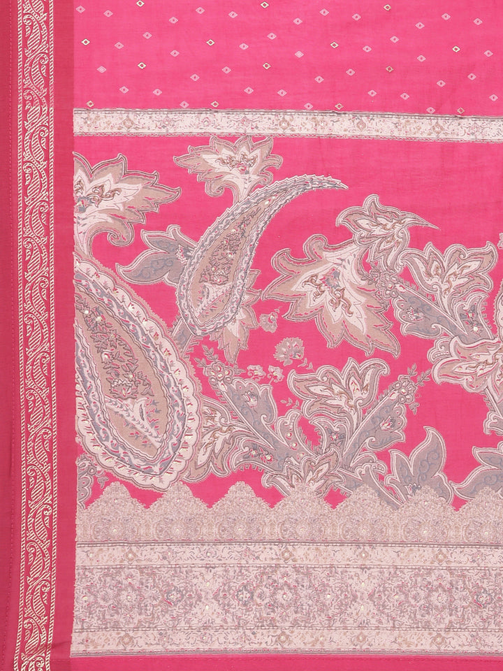 Neerus Pink Printed Straight Kurta and Trousers With Dupatta