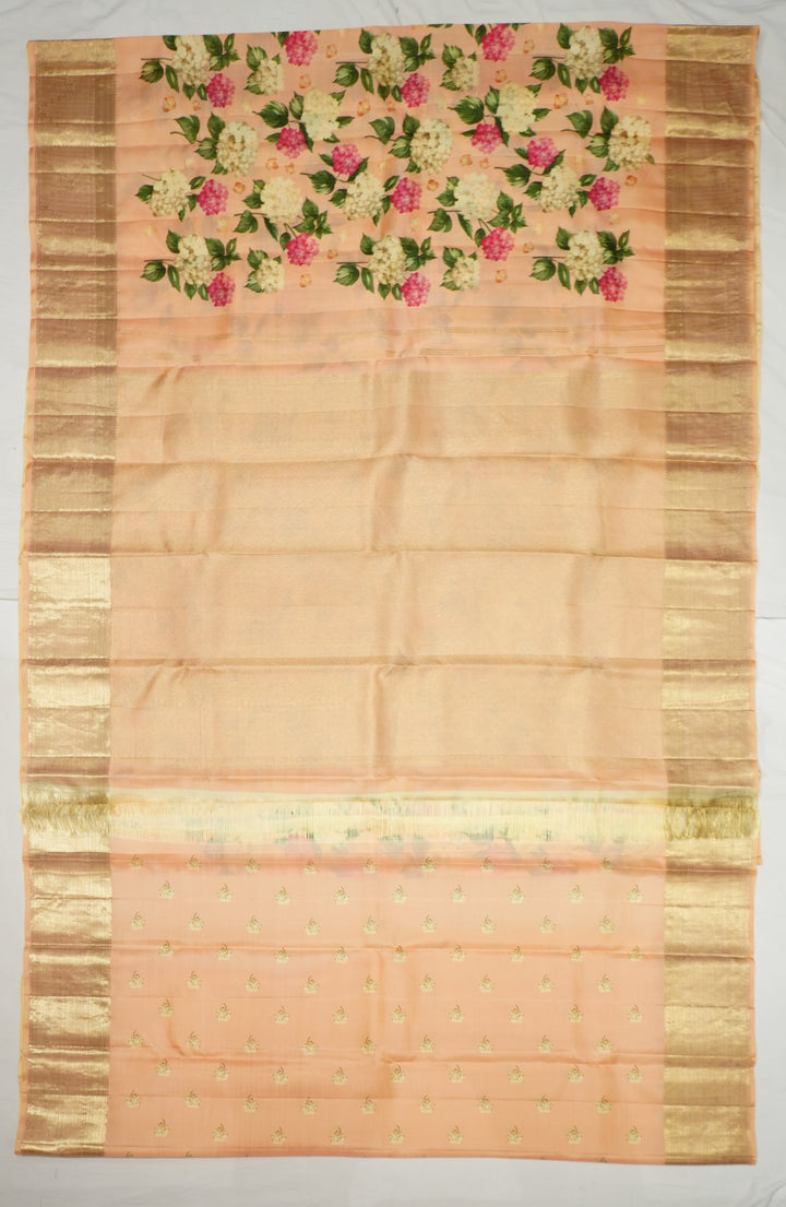 Peach Kanchi Handloom Saree With Digital Print