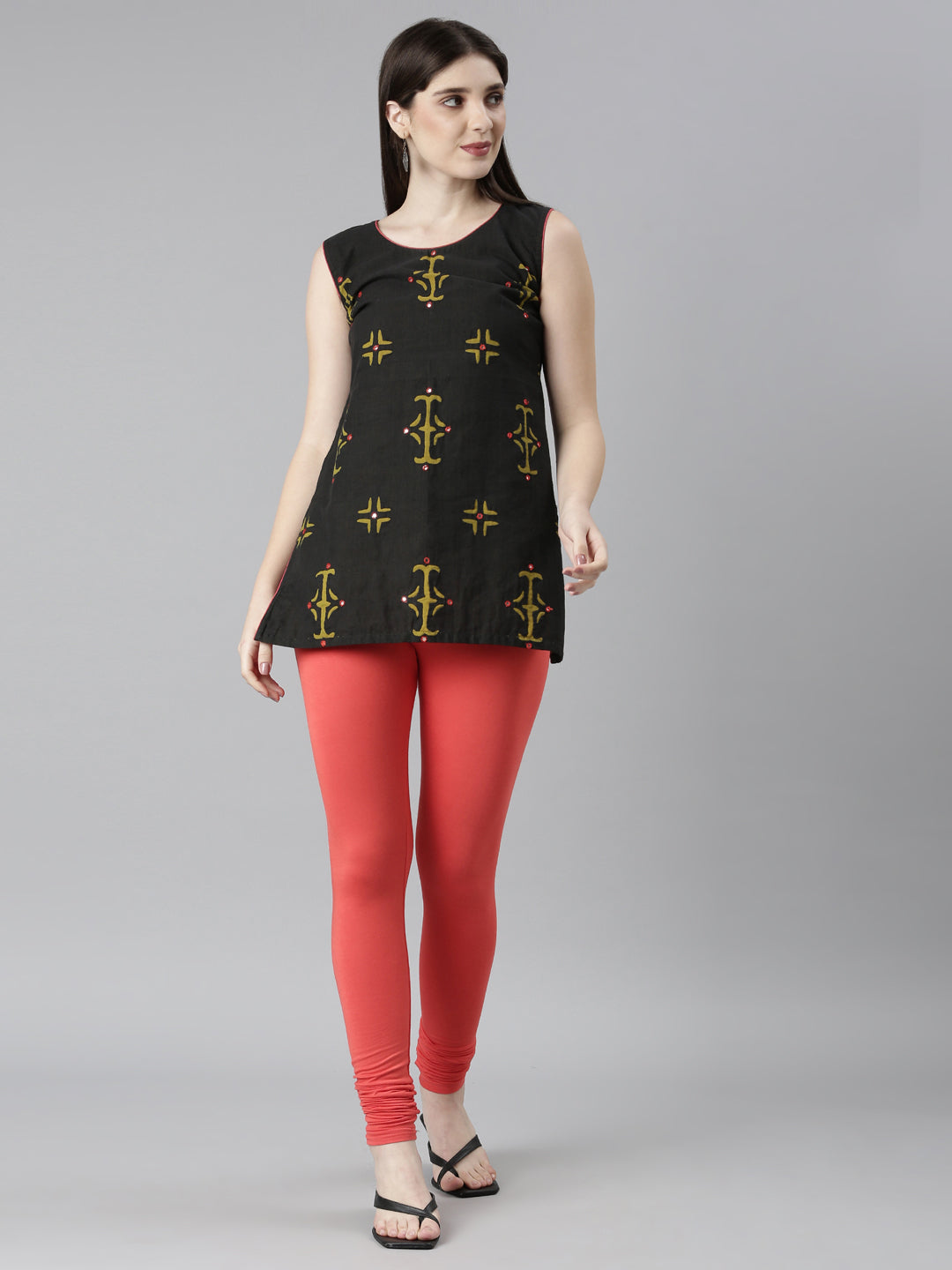 Neerus Orange solid legging churidar bottom - detail view 2