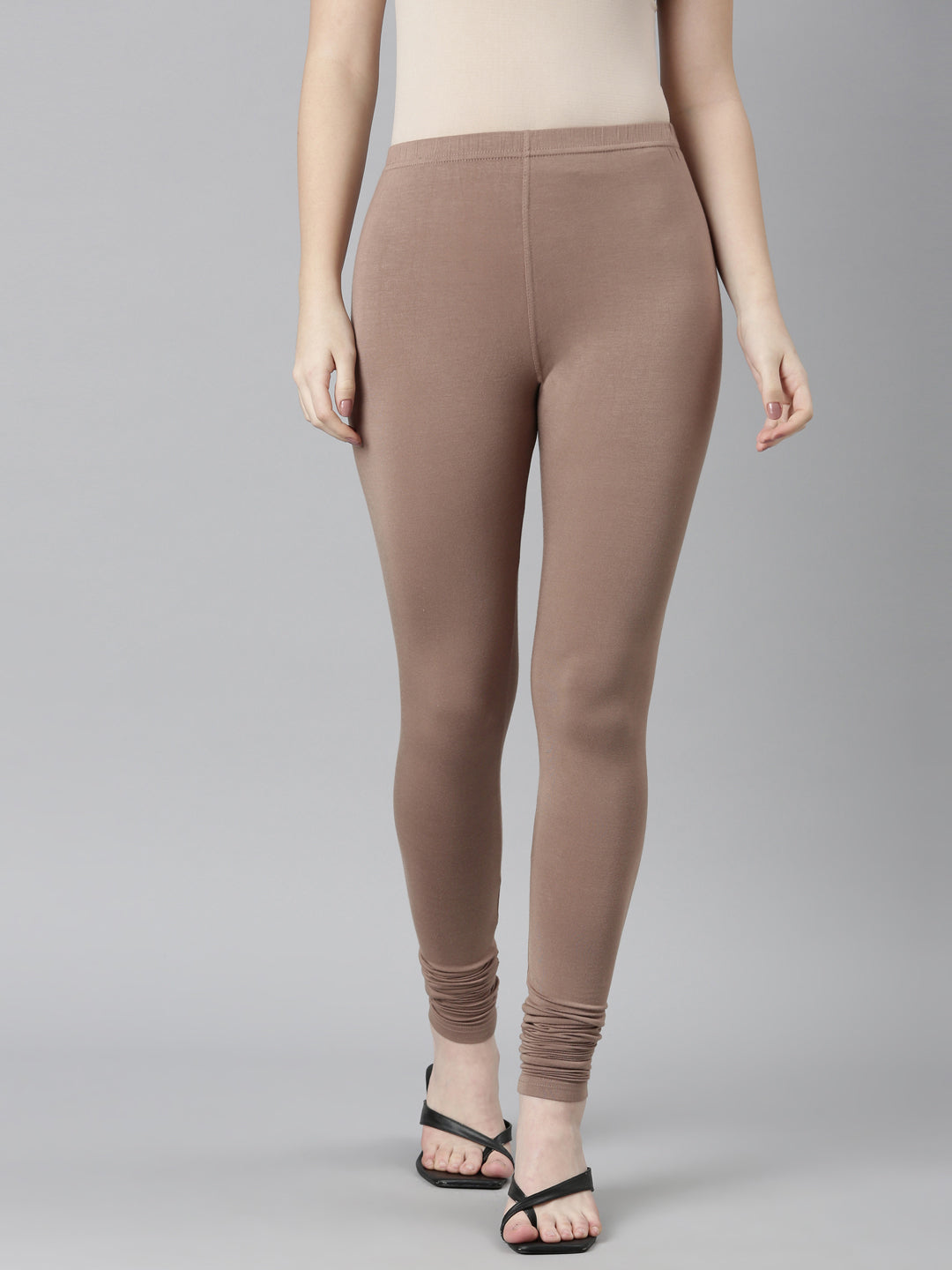 Neerus Brown cotton solid legging - front view