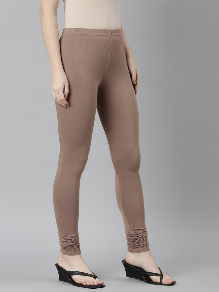 Neerus Brown cotton solid legging - side view