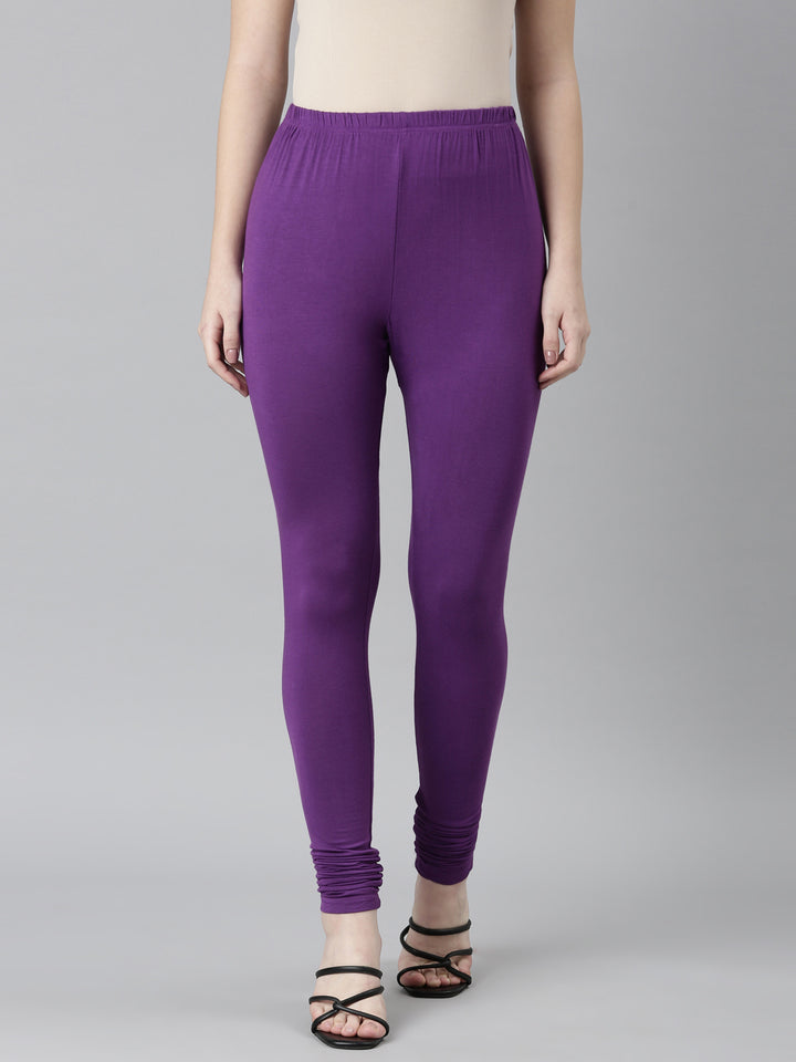 Neerus Purple cotton solid legging - front view