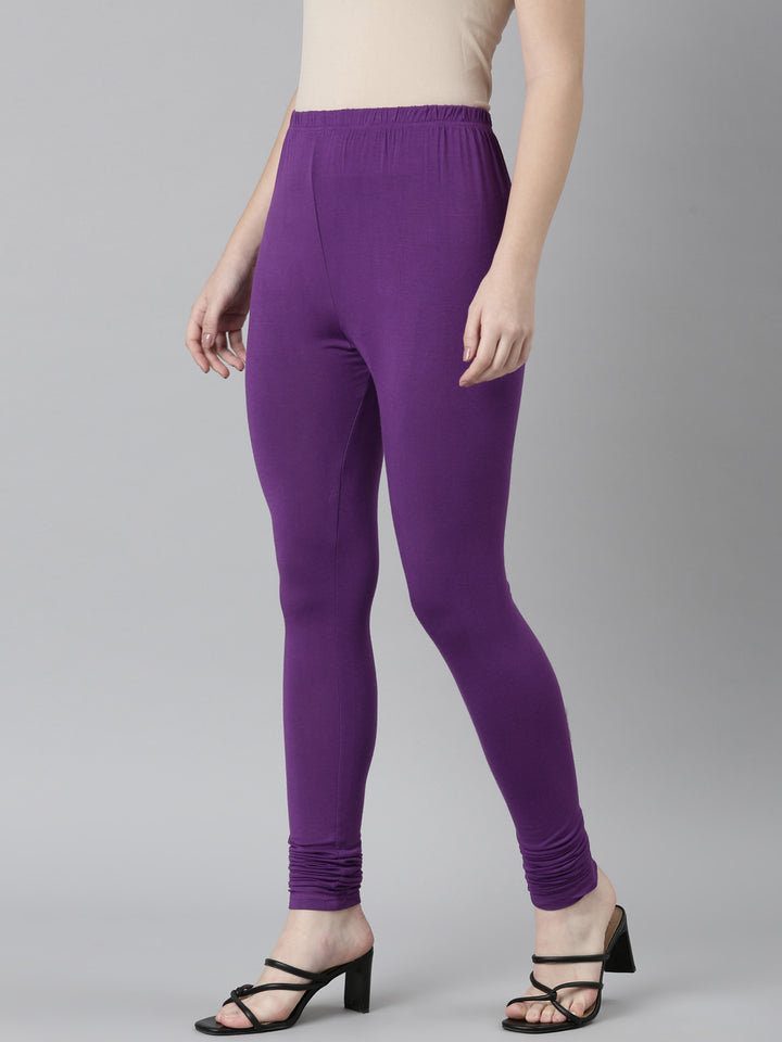 Neerus Purple cotton solid legging - back view