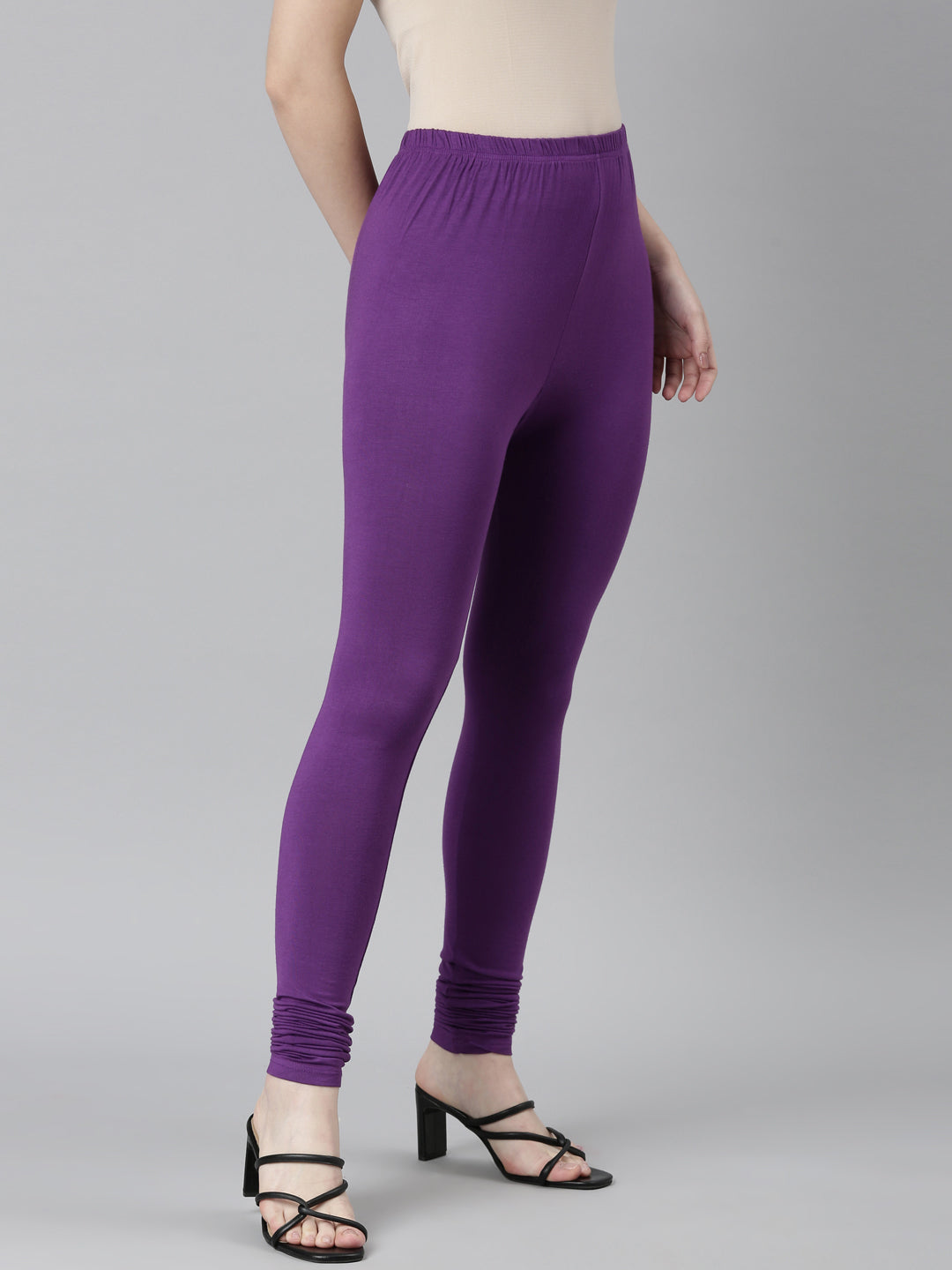 Neerus Purple cotton solid legging - side view