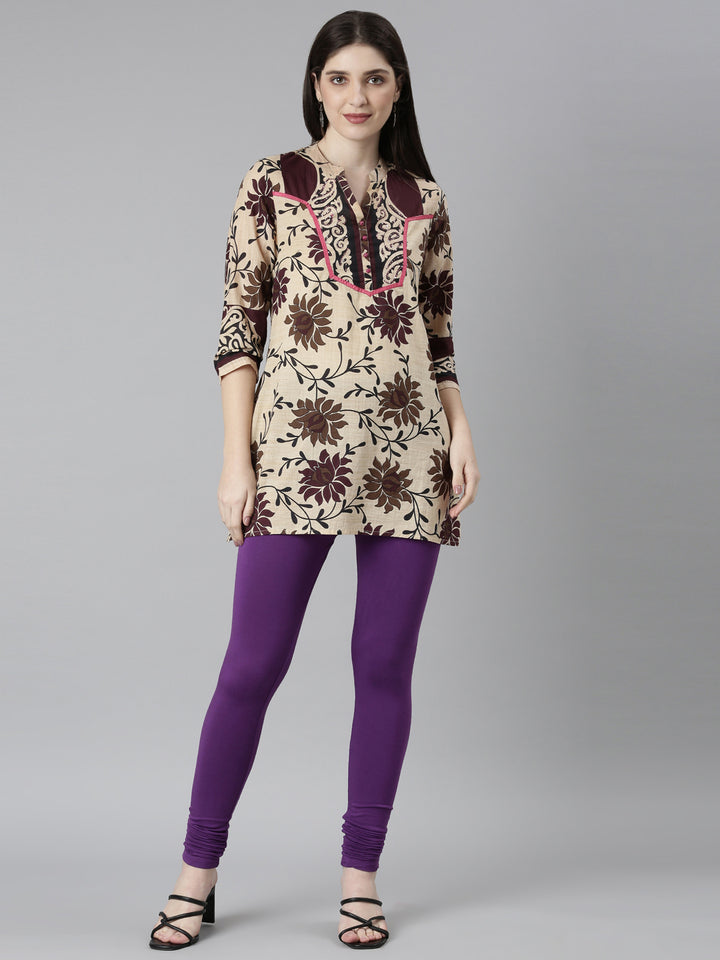 Neerus Purple cotton solid legging - detail view 2