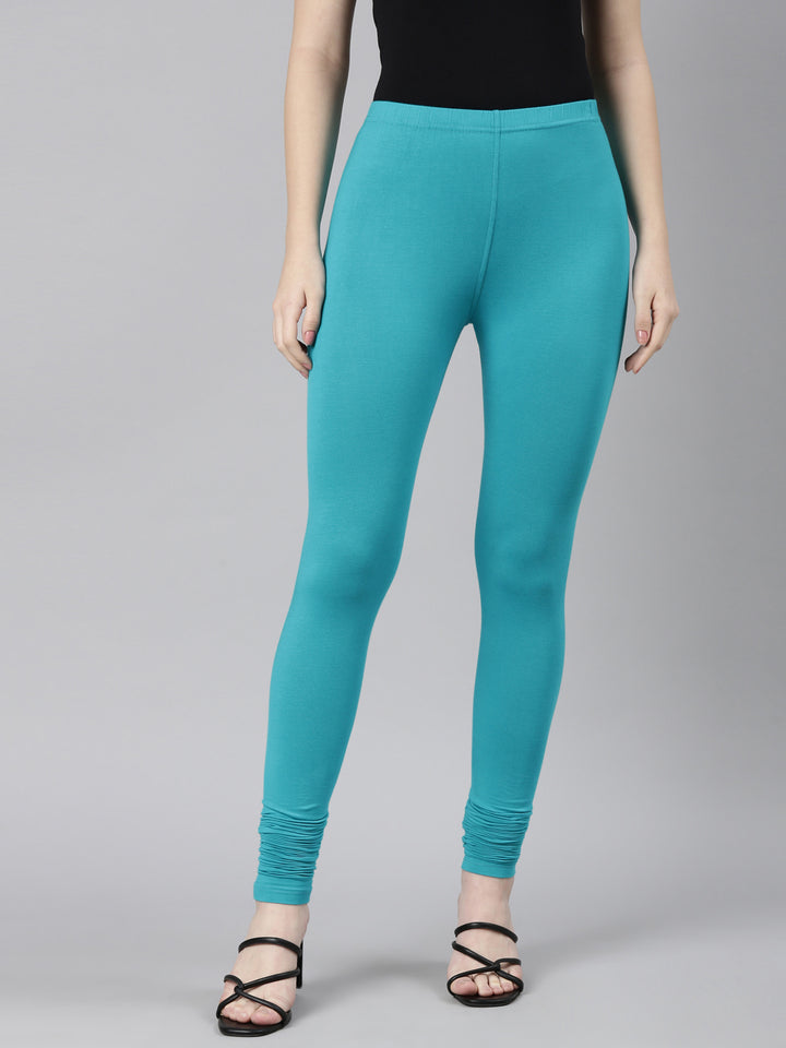 Neerus Green cotton solid legging - front view