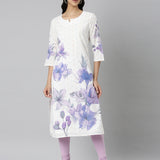 Neerus White Casual Floral Straight Kurtas