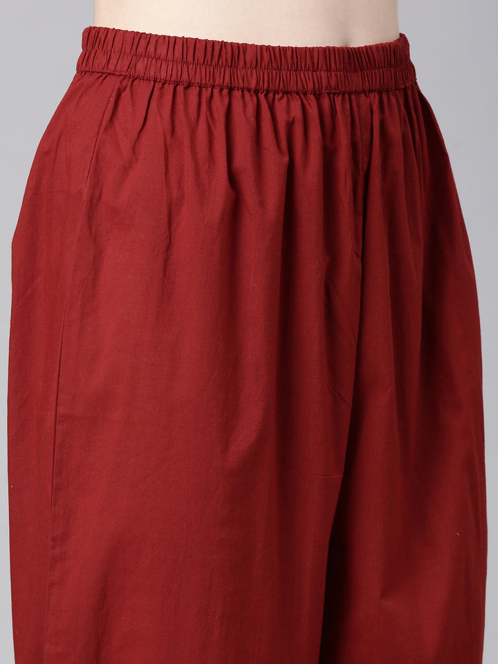 Neerus Maroon Printed Anarkali Kurta and Trousers With Dupatta